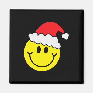 Gelbes Lächelgesicht Weihnachts-Shirt Santa-Hut Sm Magnet