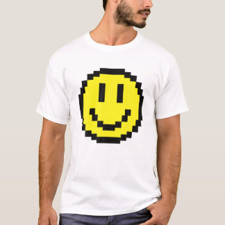 Gelbes Lächeln Face Pixel Art Happy Lächeln Gesich T-Shirt