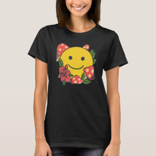 Gelbes Lächeln Lächeln Gesicht Niedlich Mushroom R T-Shirt
