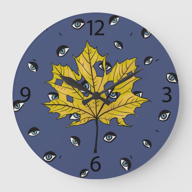 Gelbes Leaf Creepy Große Wanduhr (Vorderseite)
