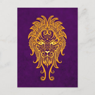 Gelbes Leo Zodiac auf Lila Postkarte