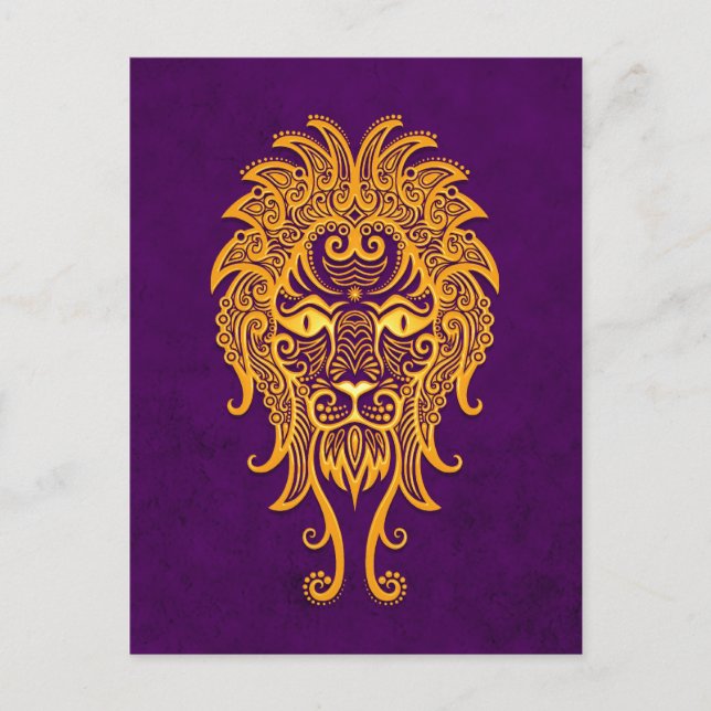Gelbes Leo Zodiac auf Lila Postkarte (Vorderseite)