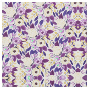 Gelbes Lila Blumenmuster Wasserfarben-Muster Stoff