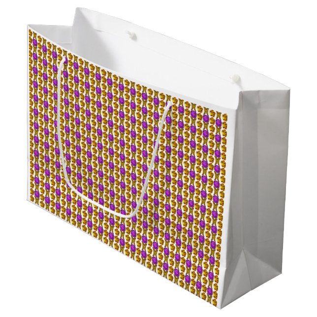 Gelbes Lila Muster Große Geschenktüte (Vorderseite Schrägansicht)