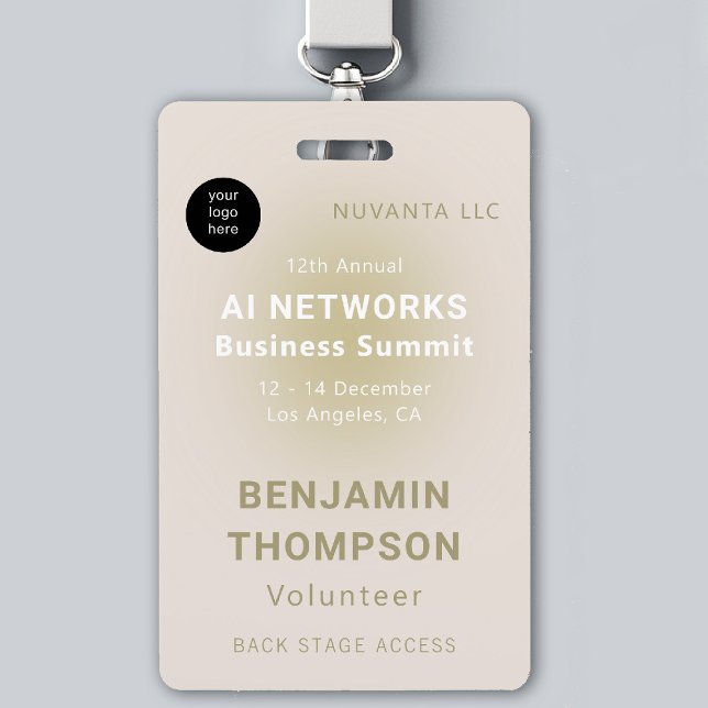 Gelbes Logo für Firmenveranstaltungen auf Konferen Ausweis (event badge template business corporate networking conference design modern brand story yellow)