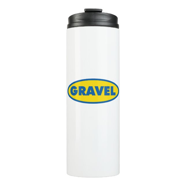 Gelbes Logo für Kegelradfahren Thermosbecher (Vorderseite)
