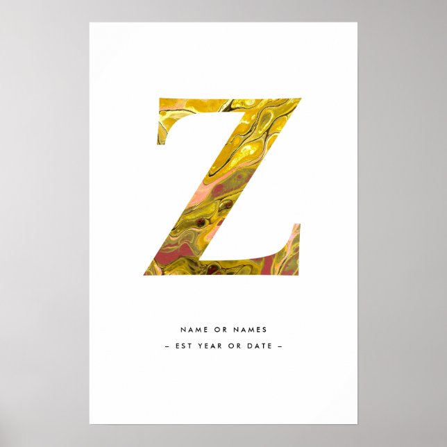 Gelbes Marmor Letter Z Erste Personalisierte Kunst Poster (Vorne)
