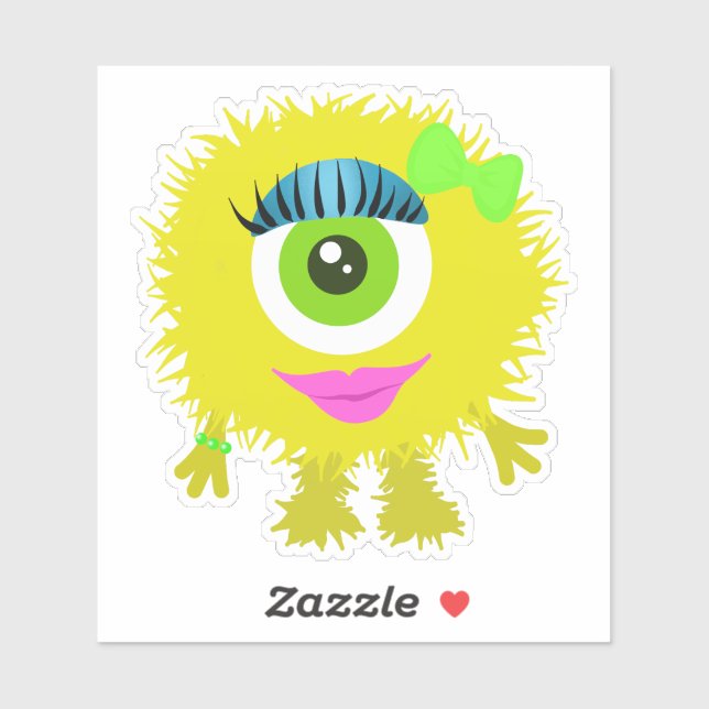 Gelbes, Mit Augen Girl-Monster 4 x 4 Aufkleber (Blatt)