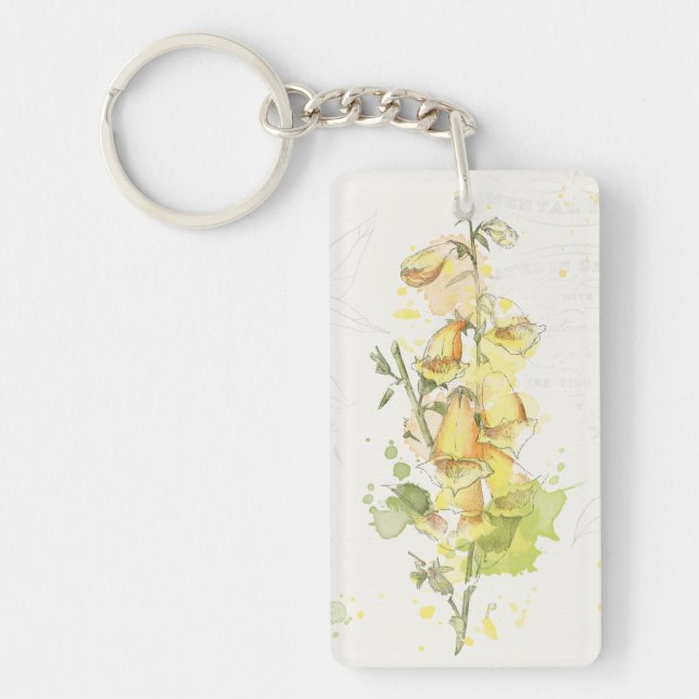 Gelbes mit Blumenspritzen Schlüsselanhänger (Vorderseite)