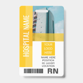 Gelbes Mitarbeiter-Foto, Bar, Logo, Name-ID Ausweis