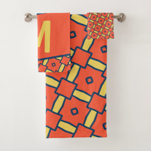 Gelbes Monogramm Orange Geometrisches Muster Badhandtuch Set