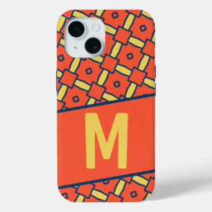 Gelbes Monogramm Orange Geometrisches Muster Case-Mate iPhone Hülle