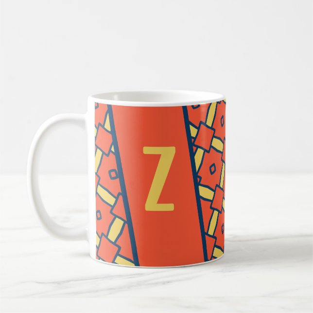 Gelbes Monogramm Orange Geometrisches Muster Kaffeetasse (Links)