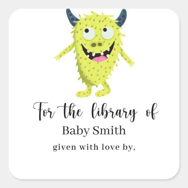 Gelbes Monster - Babyduschbibliothek Quadratischer Aufkleber (Vorderseite)