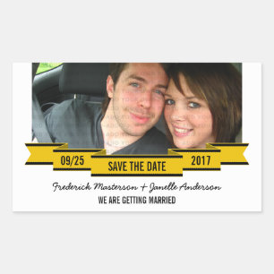 Gelbes Multiband-Foto Save the Date Aufkleber
