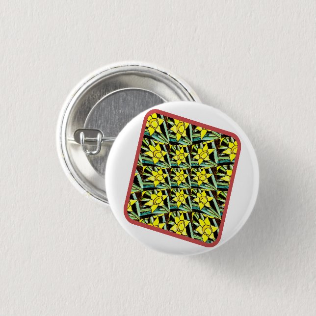 Gelbes Muster für wertvolle Blume Button (Vorne & Hinten)