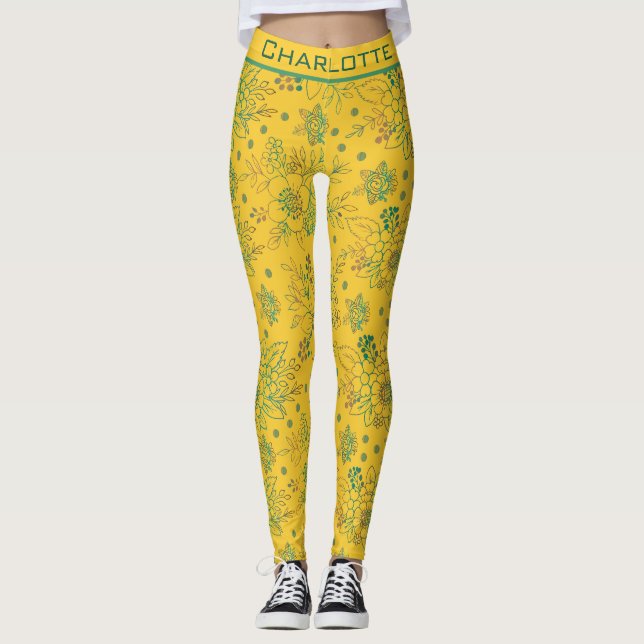 Gelbes, nahtloses Muster personalisiert Leggings (Vorderseite)