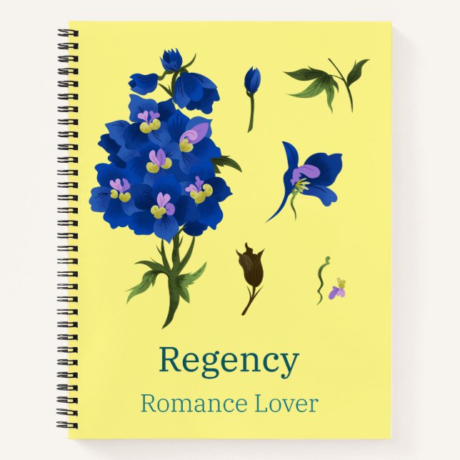 Gelbes Notizbuch mit blauen Blumen Romance Lover (Vorderseite)
