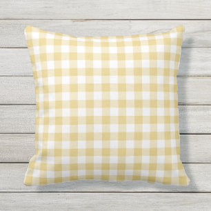 Gelbes Ocker und weißes Gingham-Muster geprüft Kissen