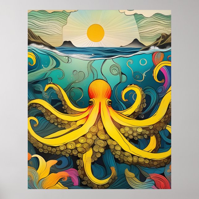 Gelbes Octopus-Poster Poster (Vorne)