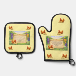 Gelbes Ofenhandschuh- und Topflappen-Set mit Bibel Ofenhandschuh & Topflappen-Set