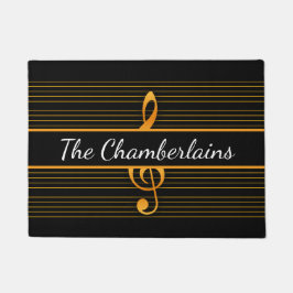 Gelbes Orange Golden Treble Clef Stadien auf BLACK Fußmatte
