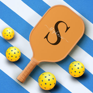Gelbes Orange Monogramm Anfangsname Einfach Pickleball Schläger