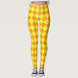 Gelbes Orange Schachbrett Diamantmuster Leggings