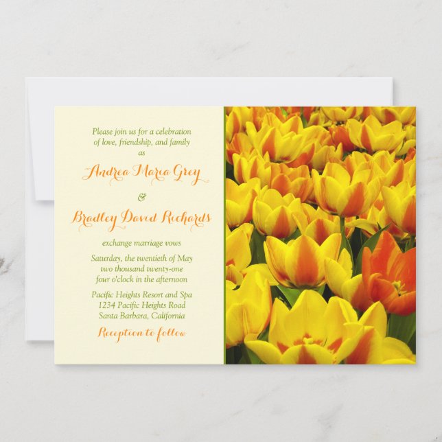 Gelbes Orangenfeld der Tulpen Einladung zur Hochze (Vorderseite)