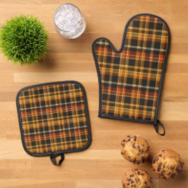 Gelbes Orangenschwarzes Buffalo Kariertes Bauernha Ofenhandschuh & Topflappen-Set
