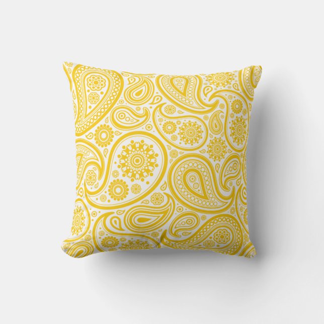 Gelbes Paisleyblumenmuster-Kissen Kissen (Vorderseite)