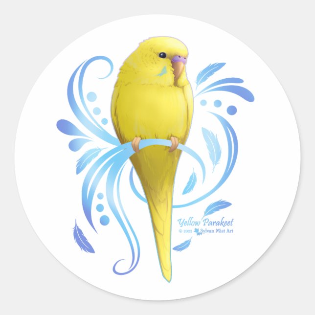 Gelbes Parakeet Runder Aufkleber (Vorderseite)