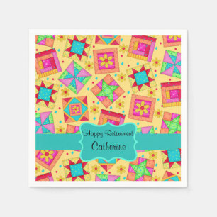 Gelbes Patchwork Quilt Blockname Happy Retirement Serviette