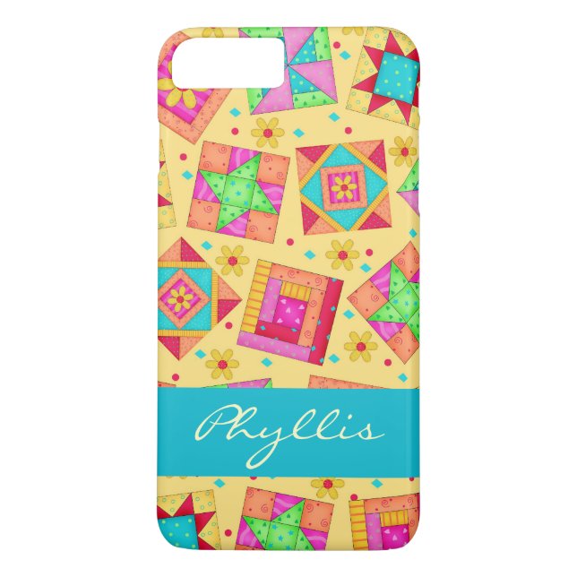 Gelbes Patchwork Quilt Blockname Personalisiert Case-Mate iPhone Hülle (Rückseite)