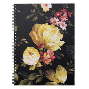 Gelbes Peony Design in Black Notizblock