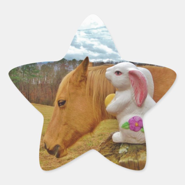 Gelbes Pferd, Frühlingshasen Stern-Aufkleber (Vorderseite)