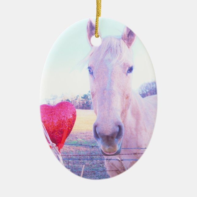 Gelbes Pferd und Rotes Herz Keramikornament (Vorne)