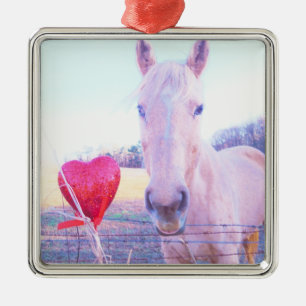 Gelbes Pferd und Rotes Herz Ornament Aus Metall