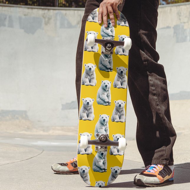 Gelbes Polarbär-Musterdesign  Skateboard (Von Creator hochgeladen)