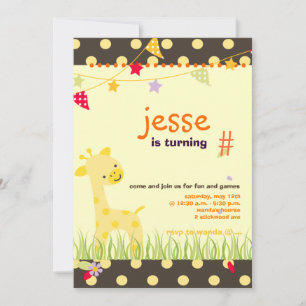 Gelbes Polka Dot Giraffe Personalisiertes Party Einladung