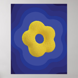 Gelbes Pop-Art-Blumenposter in Blau Poster
