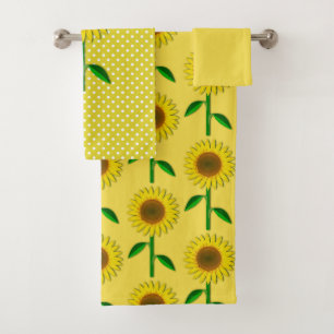 Gelbes Punkte- und Sonnenblumen-Badehandtuch-Set Badhandtuch Set
