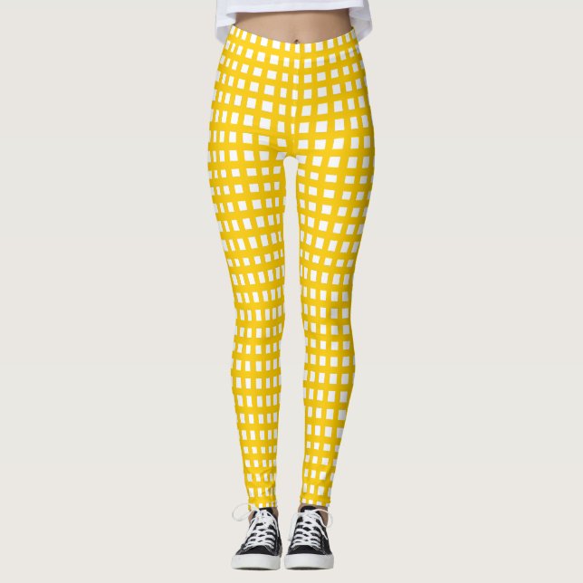 gelbes Quadratmaschengitter Leggings (Vorderseite)