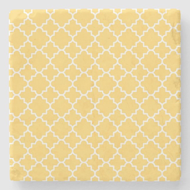 Gelbes Quatrefoil Muster Steinuntersetzer (Vorderseite)