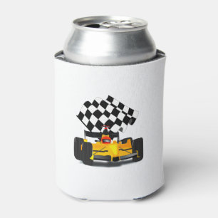Gelbes Rennfahrzeug mit kontrollierter Flagge Dosenkühler