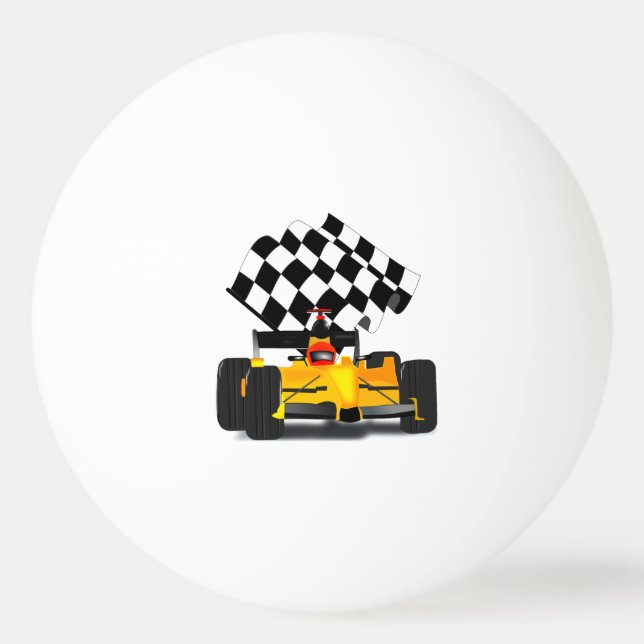 Gelbes Rennwagen mit Checkbox Tischtennisball (Rückseite)