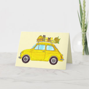 Gelbes Retro Fiat 500 Topolino Karte