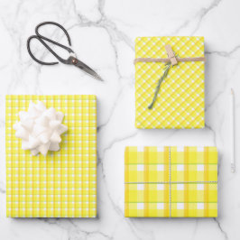 Gelbes Retro-Kariertes Muster Geschenkpapier Set
