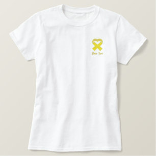 Gelbes Ribbon Herz-Shirt Besticktes T-Shirt