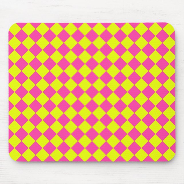 Gelbes Rosa Muster für das Diamant-Schachbrett Mousepad (Vorne)